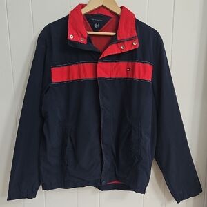 Vintage Y2K Tommy Hilfiger Windbreaker Jacket Navy Red Sporty Size L